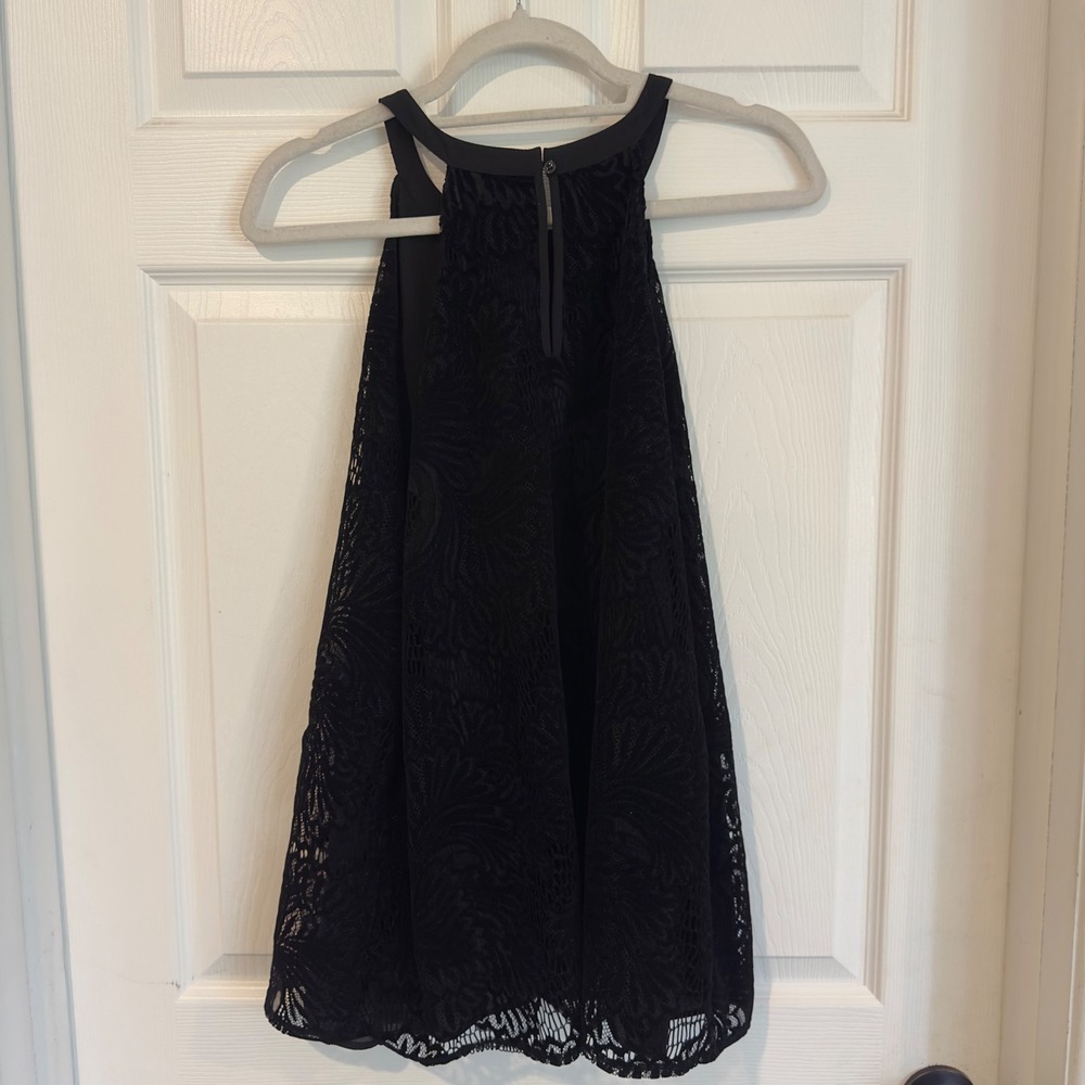 LOFT Womens Black Floral Lace Halter Neck Sleeveless Keyhole Back Top Large - Picture 7 of 7